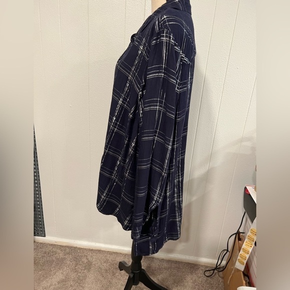 Lane Bryant blue flannel plaid metallic button down shirt. - Picture 2 of 12